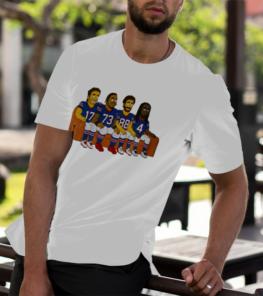 Josh Allen Dion Dawkins Dawson Knox Stefon Diggs Buffalo Bills Cartoon Characters On Couch T-Shirt