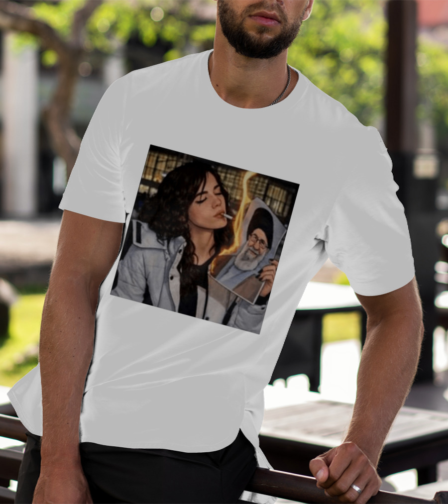 Burning Image Of Khamenei Revolution Rebellion Symbolism T-Shirt