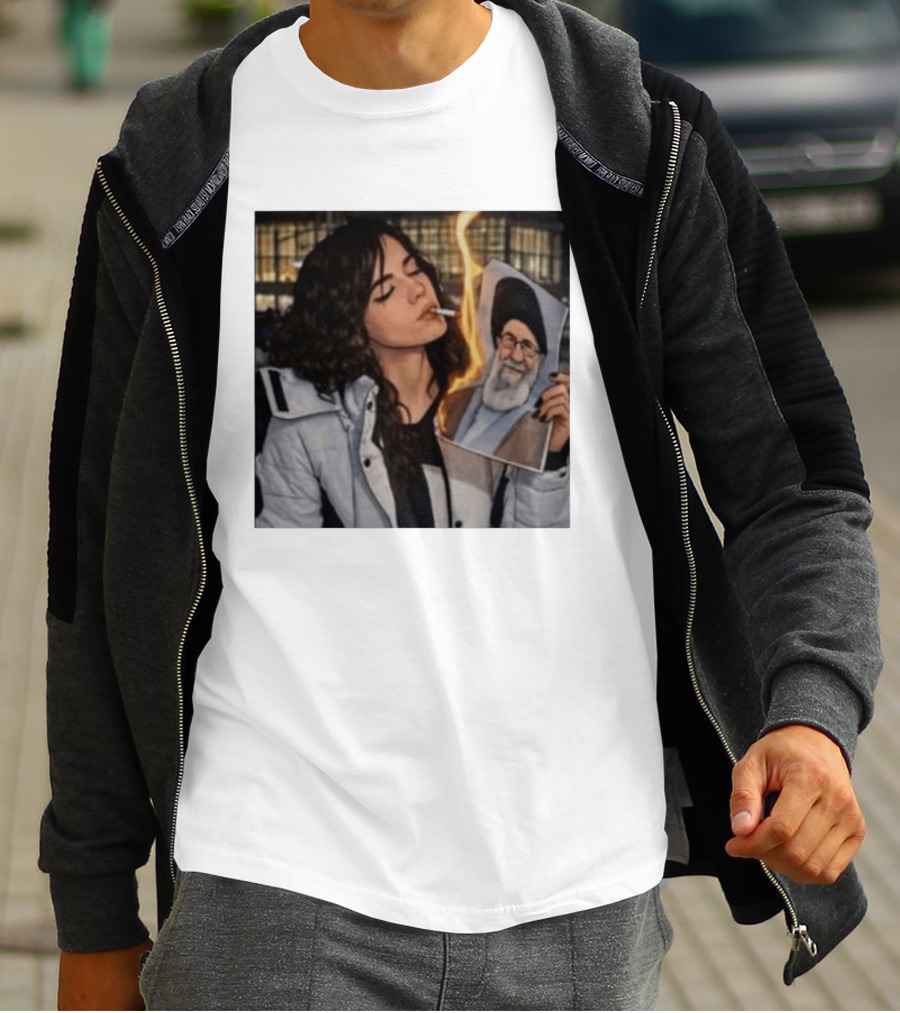Burning Image Of Khamenei Revolution Rebellion Symbolism T-Shirt