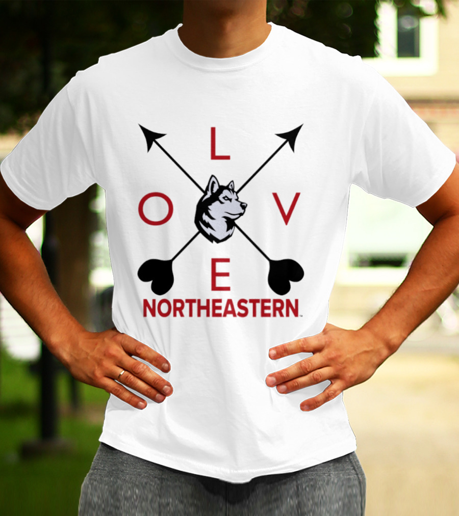 Northeastern Huskies Love Arrows Valentine's Day Gray Pullover T-Shirt