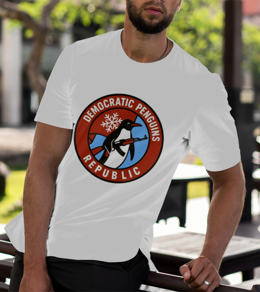 Democratic Penguins Republic Emblem With AK 47 And Snowflake T-Shirt
