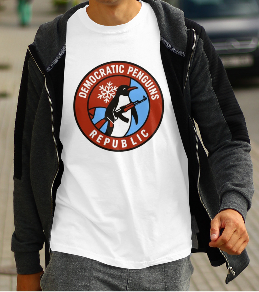 Democratic Penguins Republic Emblem With AK 47 And Snowflake T-Shirt