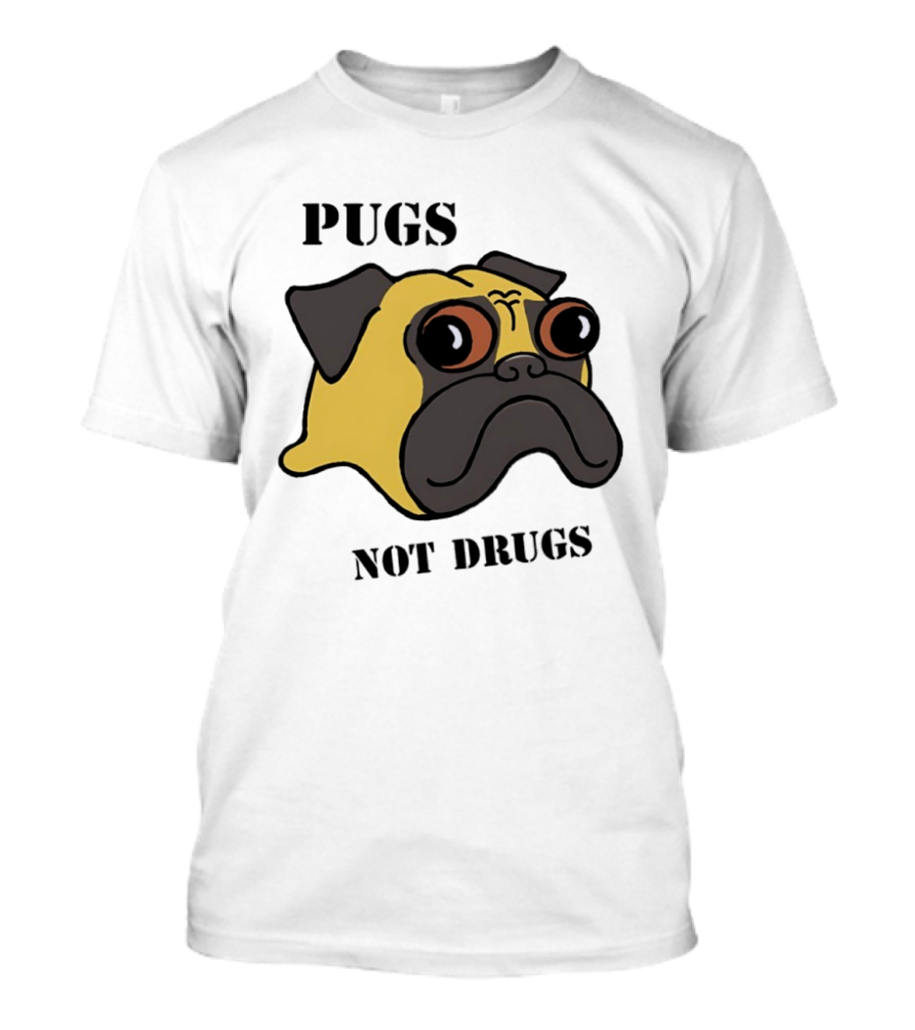 Pugs Not Drugs Cartoon Dog Face Funny Anti Drug Message T-Shirt