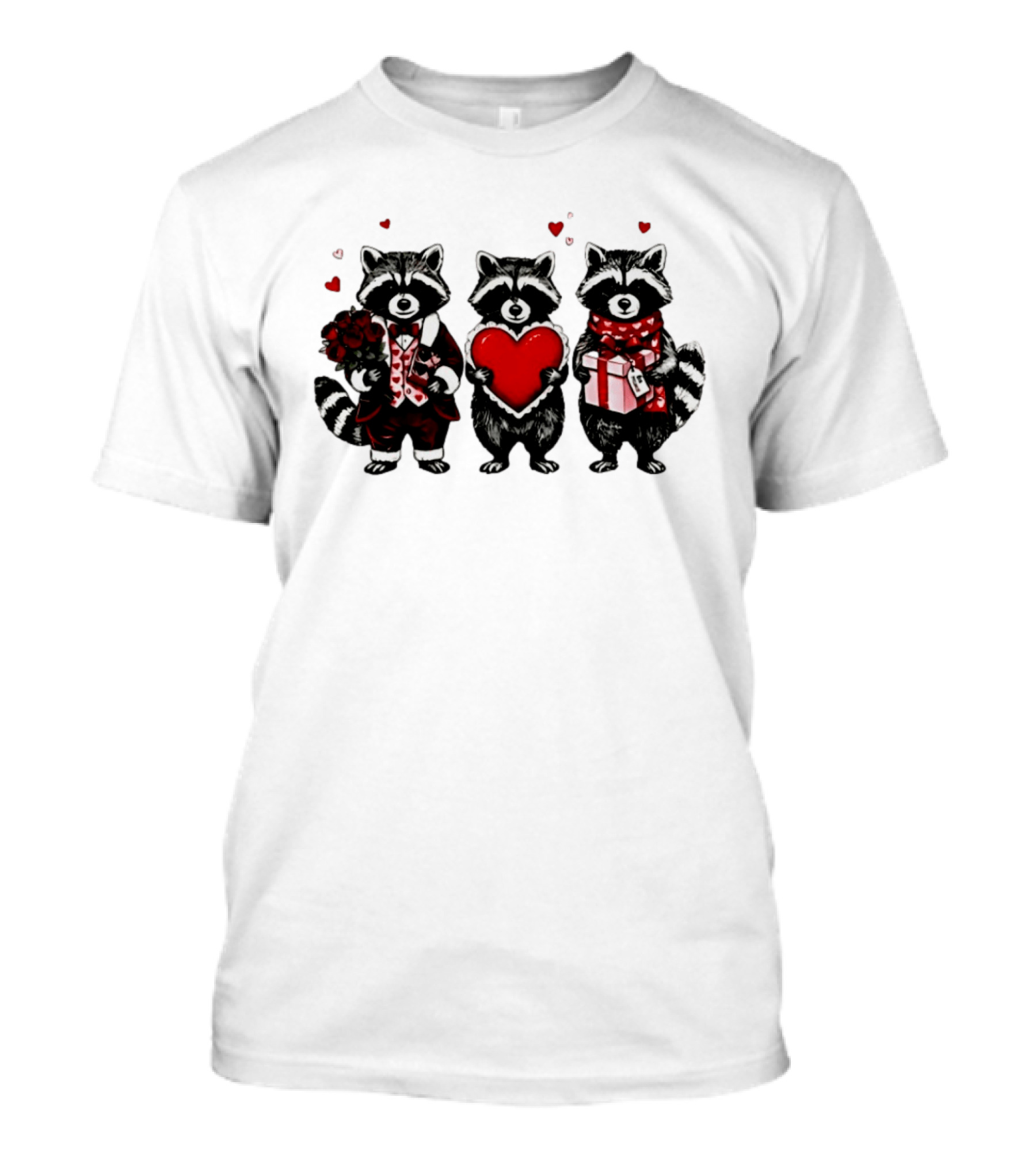 Valentine's Raccoons Love Heart Roses T-Shirt