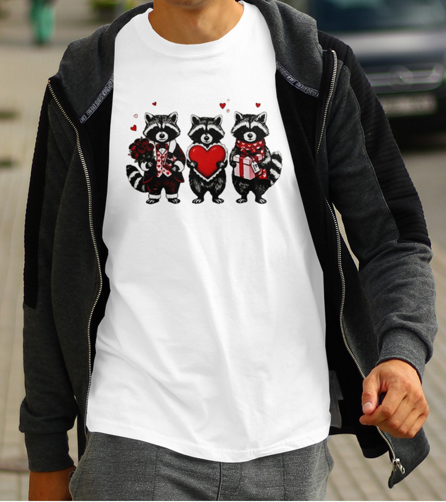 Valentine's Raccoons Love Heart Roses T-Shirt