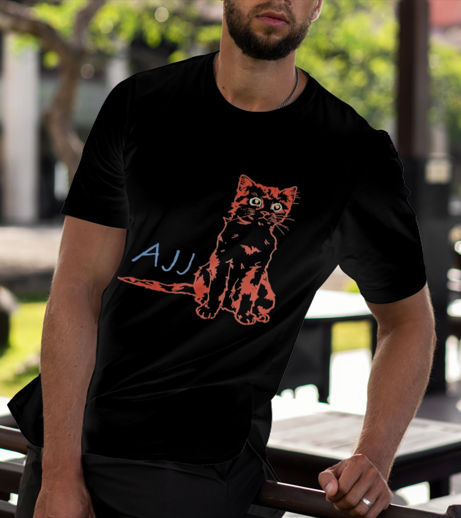AJJ Cat Vibrant Cartoon Rock Band Merchandise T-Shirt