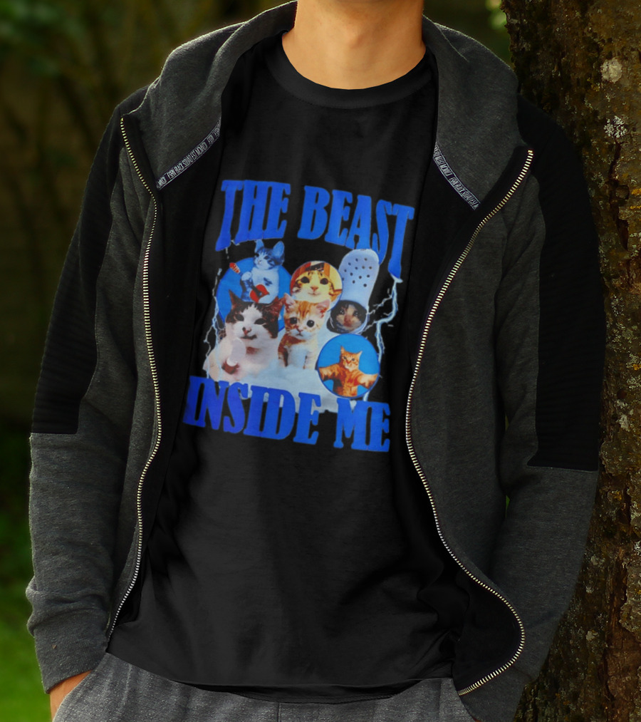 The Beast Inside Me Cat Collage With Blue Electric Accents T-Shirt