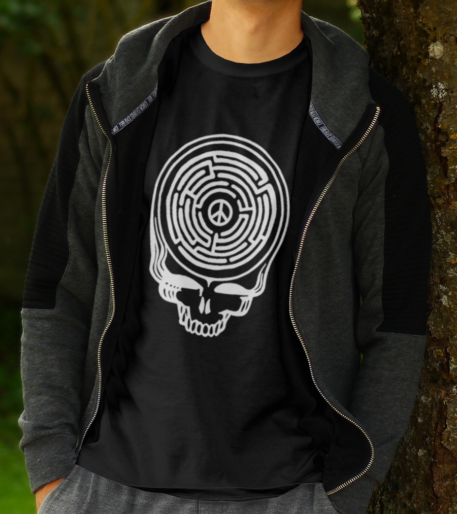 Find Peace Skull Maze Black Cre Neck T-Shirt