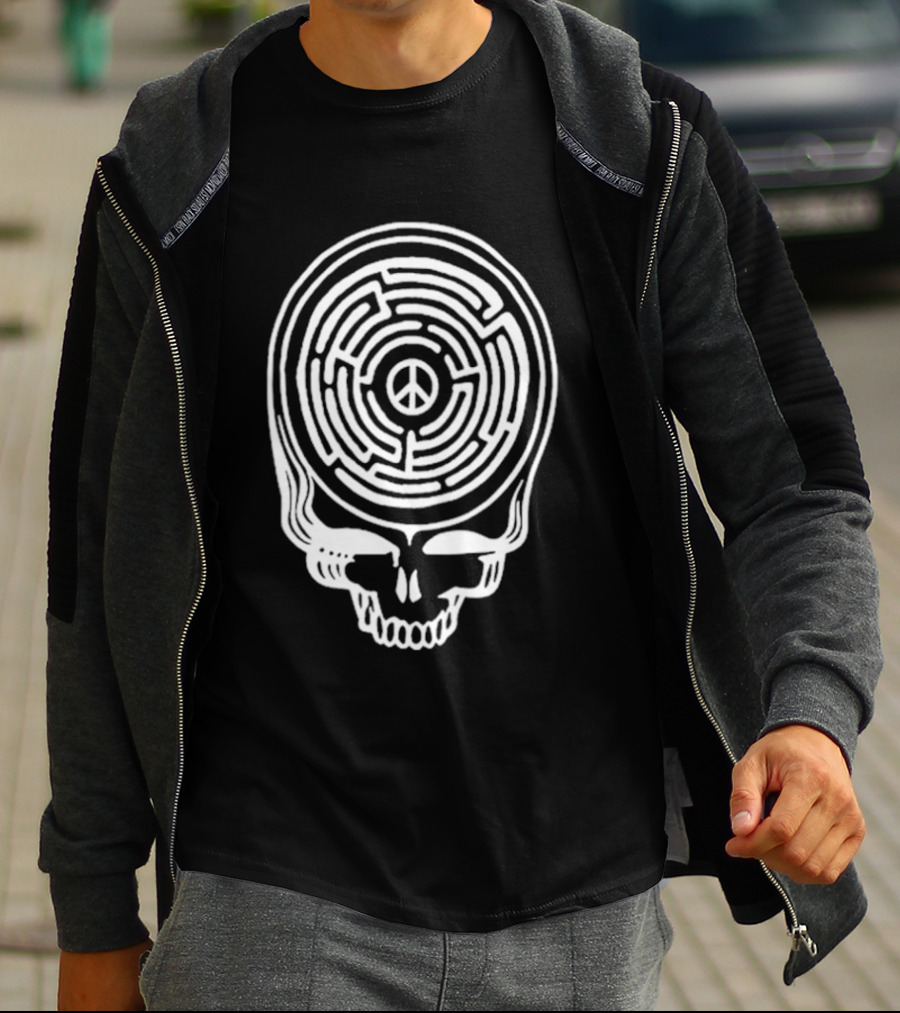 Find Peace Skull Maze Black Cre Neck T-Shirt