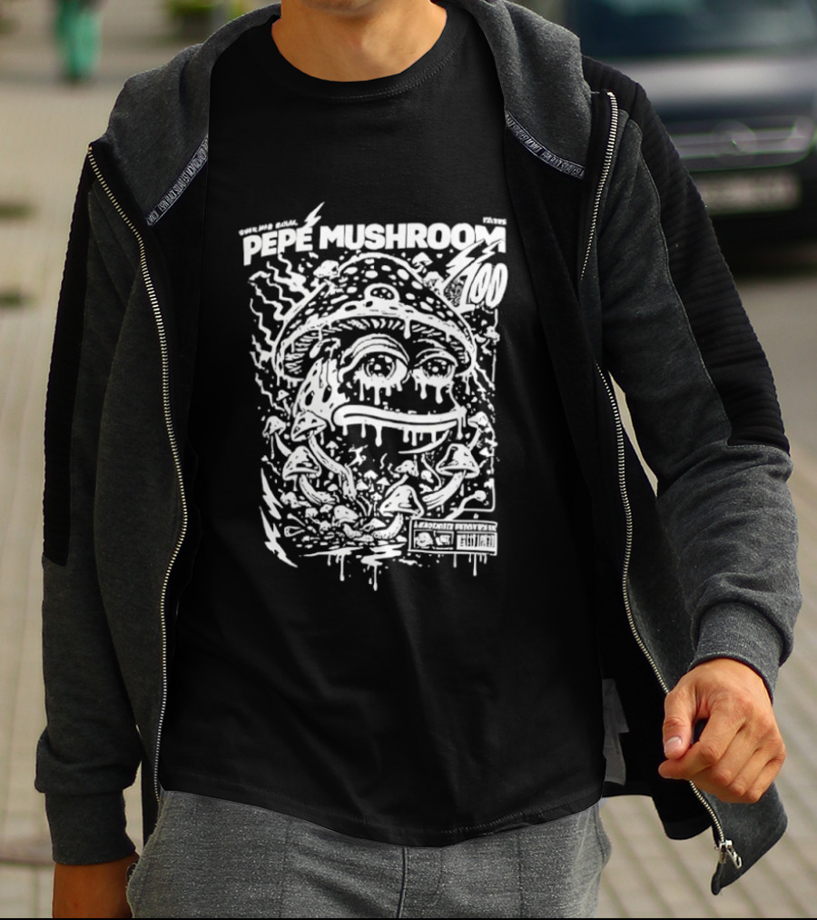 Pepe Mushroom Trippy Frog Motif T-Shirt
