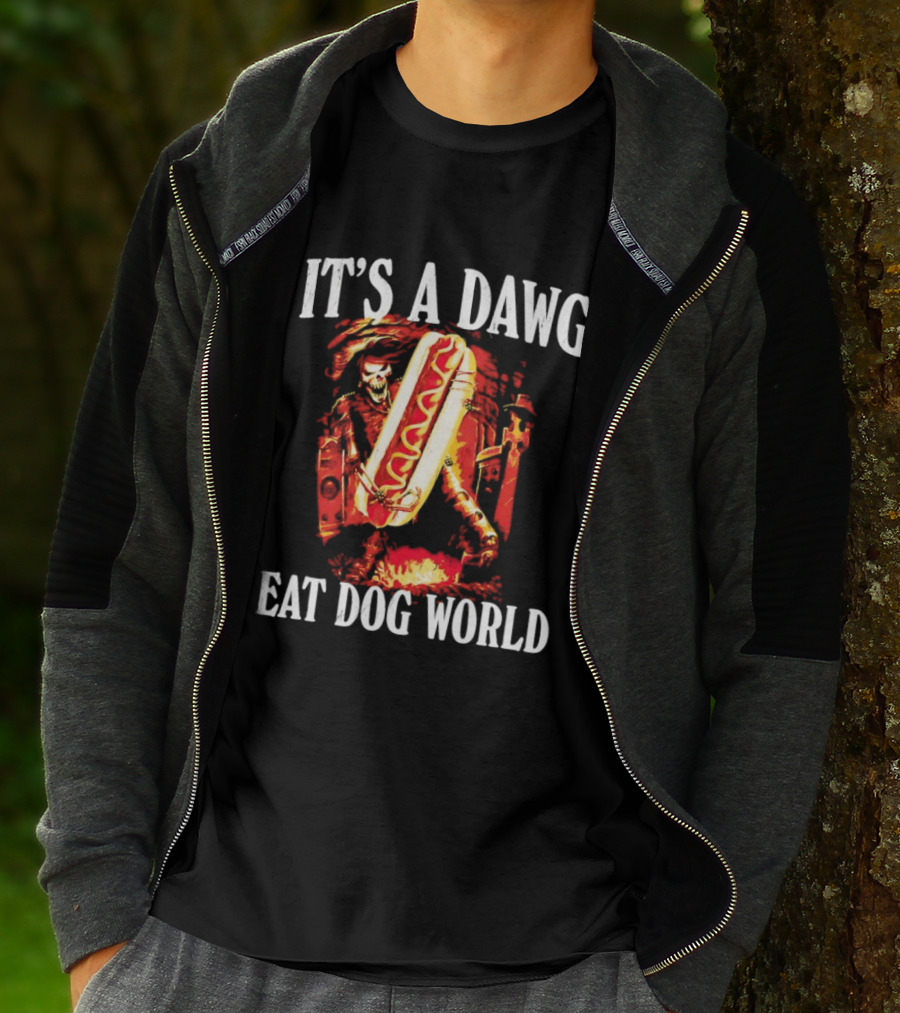 Grim Reaper With Hotdog It's A Dawg Eat Dog World T-Shirt