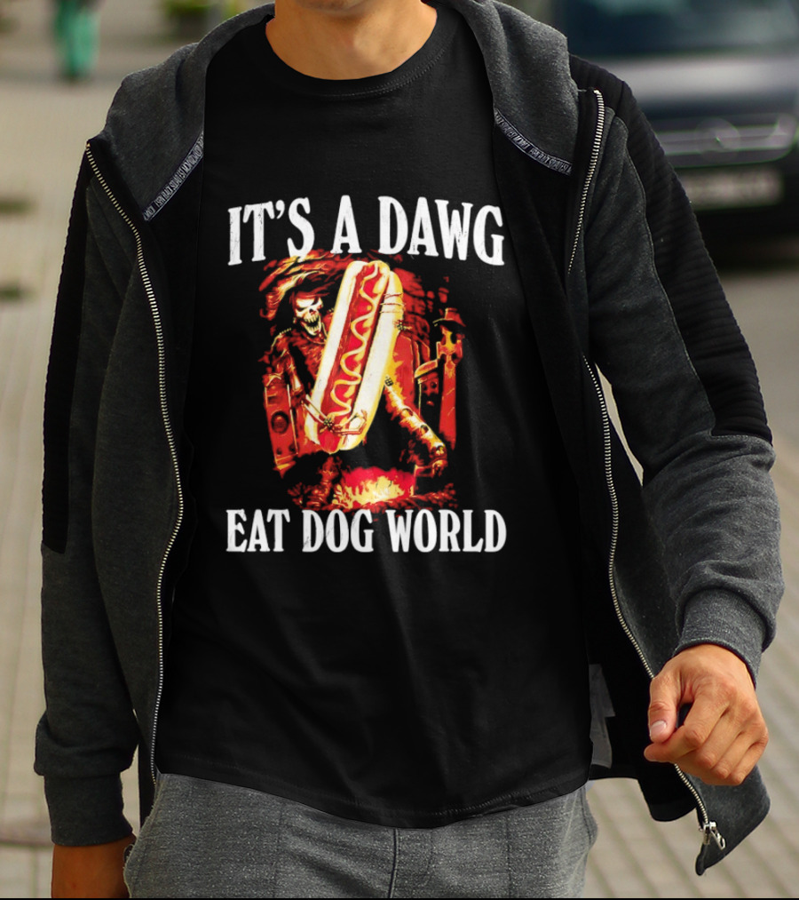 Grim Reaper With Hotdog It's A Dawg Eat Dog World T-Shirt