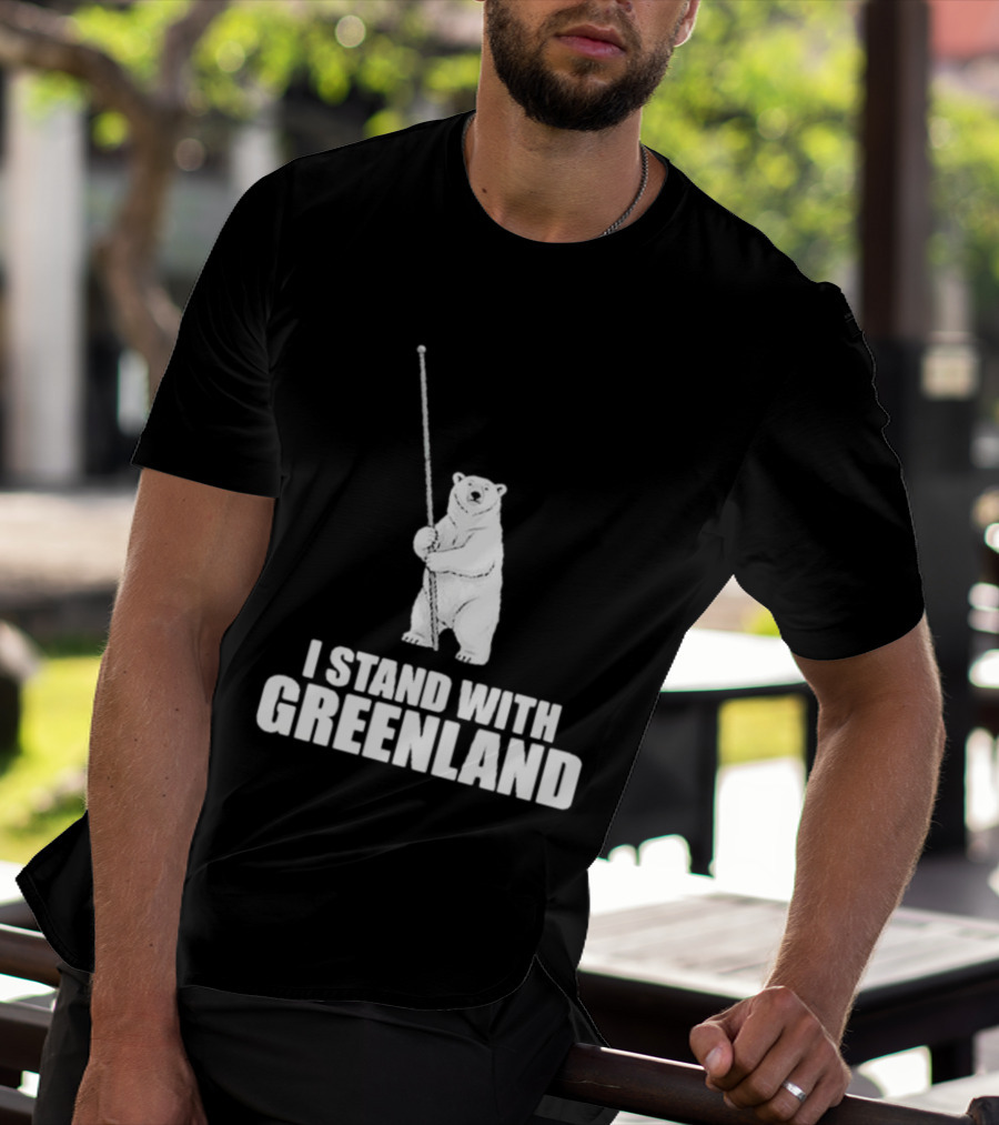 I Stand With Greenland Polar Bear Holding Staff T-Shirt