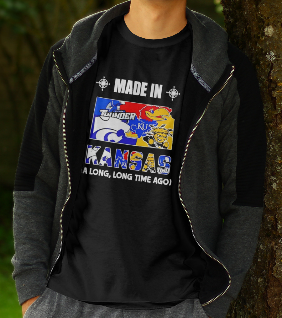 Made In Kansas Long Time Ago Wichita Thunder KU Wildcats Jayhawks Mashup T-Shirt