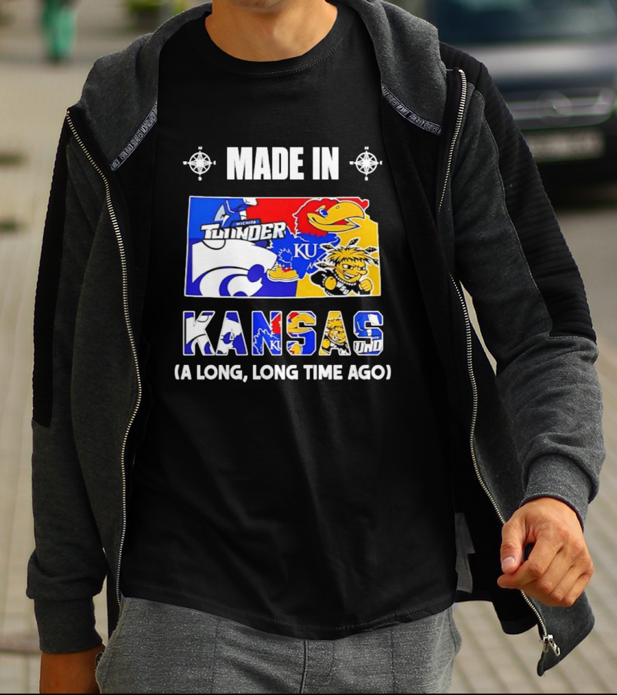 Made In Kansas Long Time Ago Wichita Thunder KU Wildcats Jayhawks Mashup T-Shirt