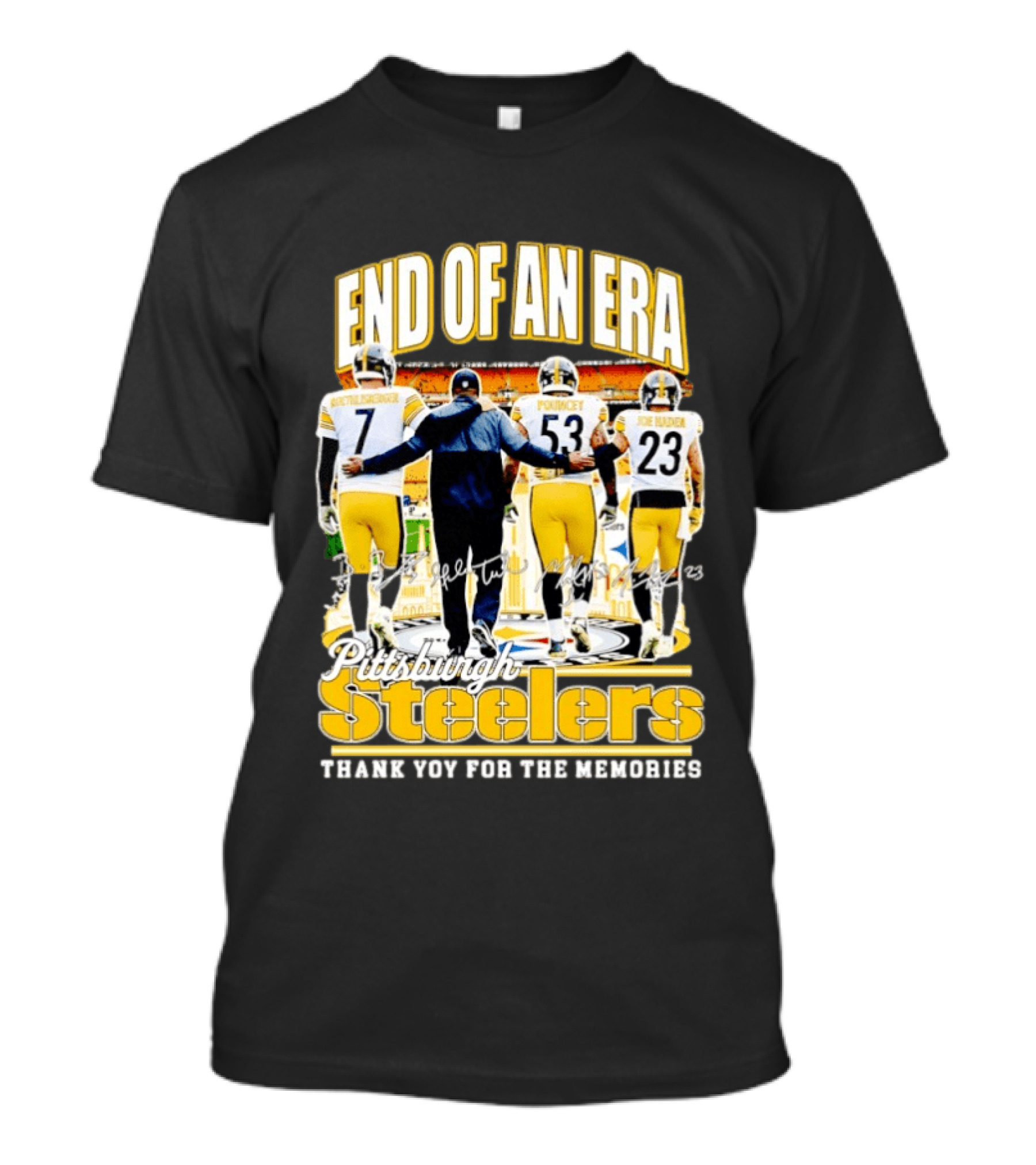 Pittsburgh Steelers End Of An Era Thank You For The Memories Ben Roethlisberger Maurkice Pouncey Joe Haden T-Shirt