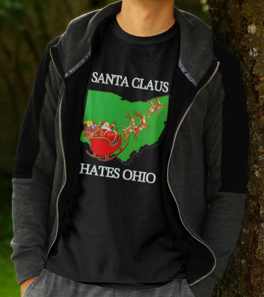 Santa Claus Hates Ohio Christmas Reindeer Sleigh Ohio State Buckeyes T-Shirt