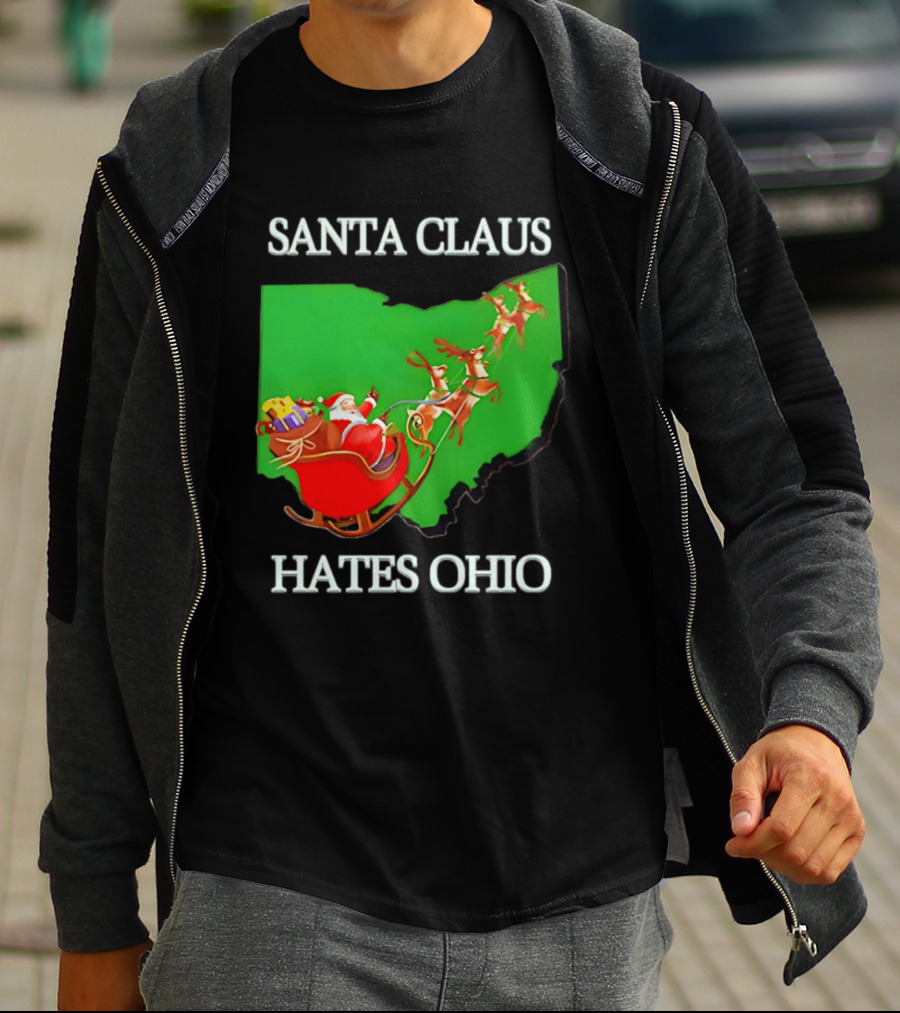 Santa Claus Hates Ohio Christmas Reindeer Sleigh Ohio State Buckeyes T-Shirt