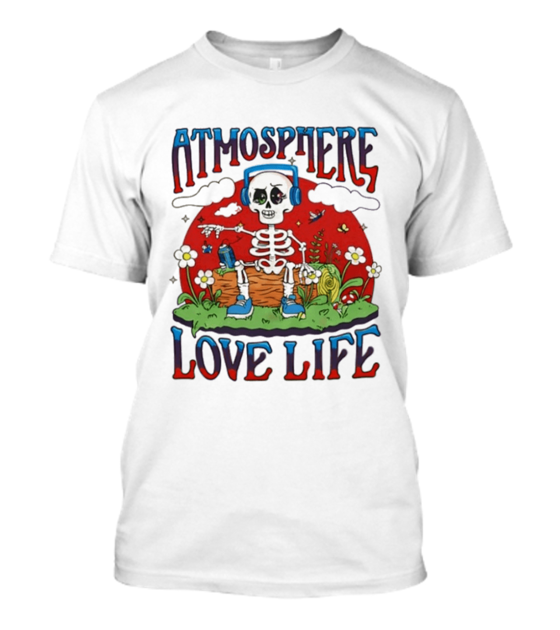 Atmosphere Love Life Skeleton Headphones Nature Scene T-Shirt