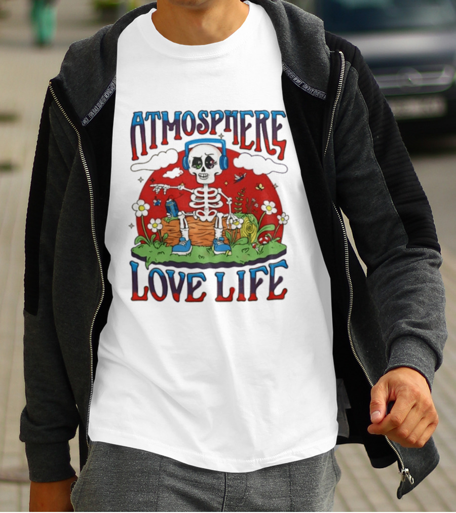 Atmosphere Love Life Skeleton Headphones Nature Scene T-Shirt