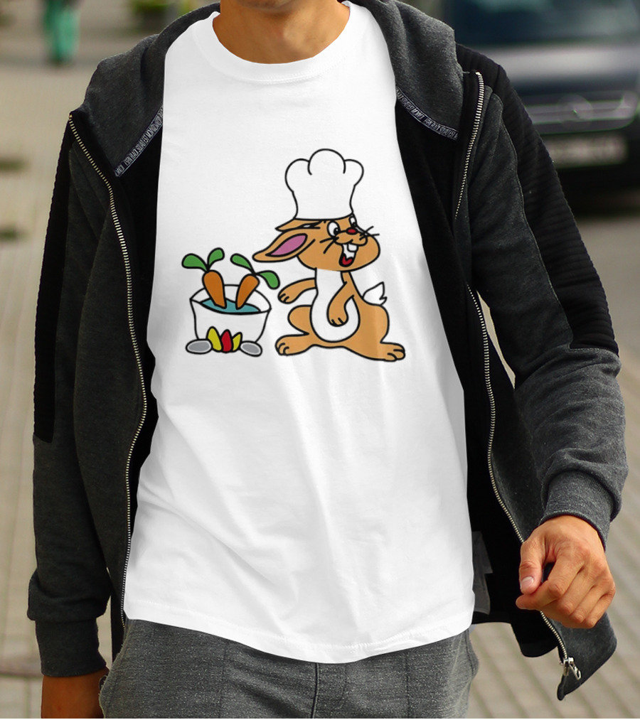 Cartoon Bunny Chef Cooking With Carrots And Pot T-Shirt