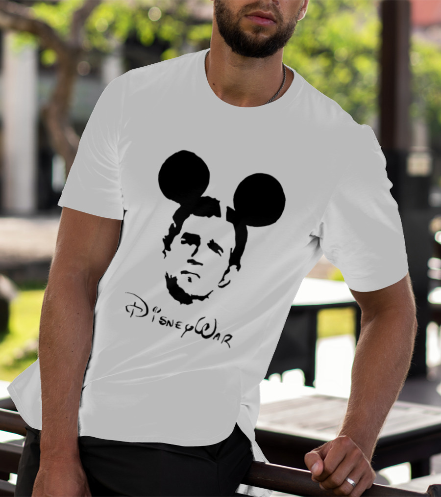 Disney War Mouse Satire With Iconic Ears And Stylized T-Shirt
