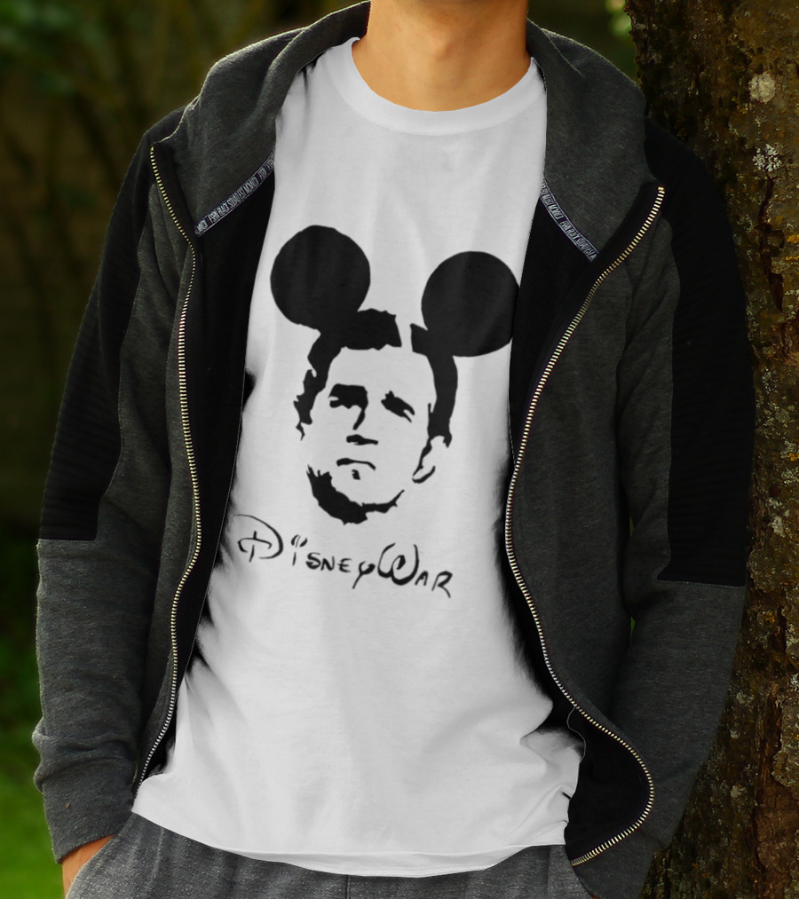 Disney War Mouse Satire With Iconic Ears And Stylized T-Shirt