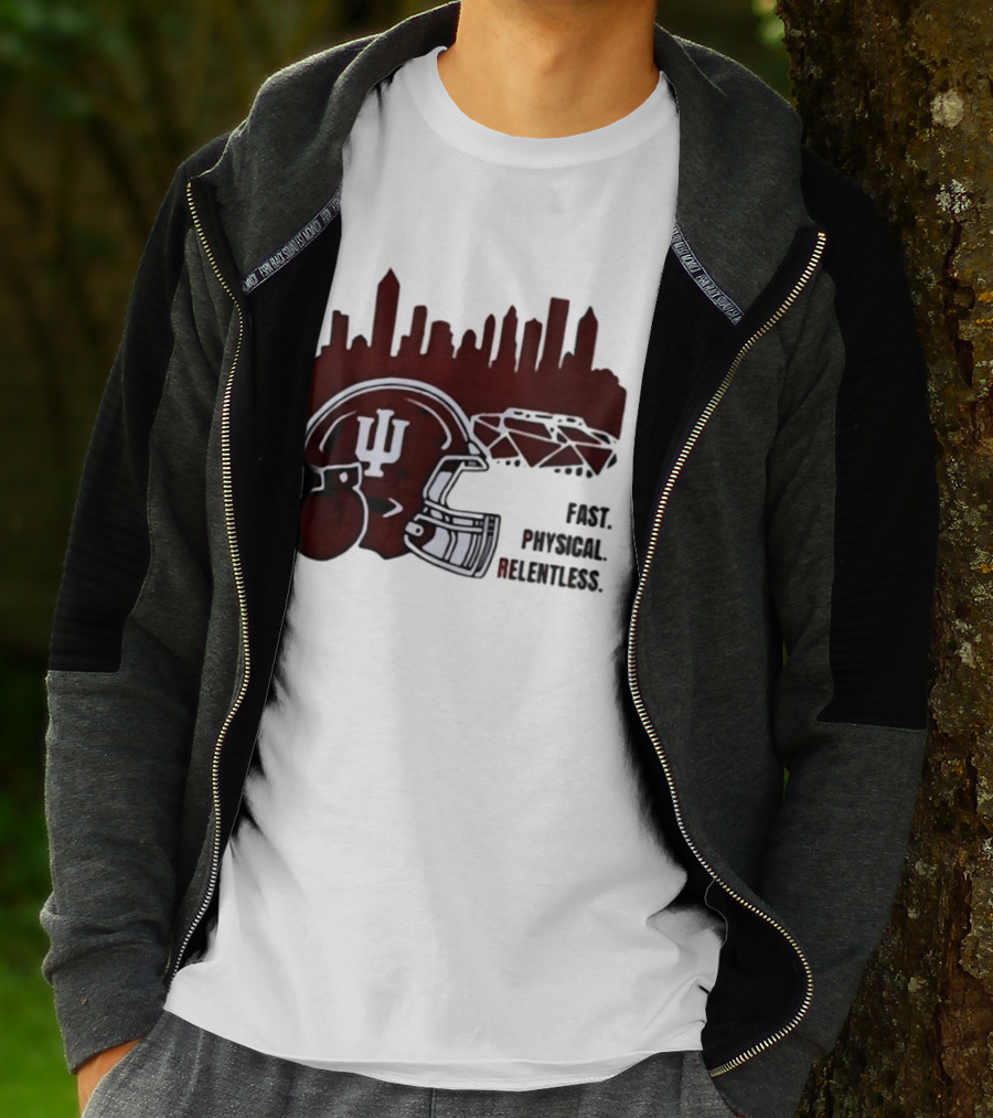 Indiana Hoosiers Helmet City Skyline Fast Physical Relentless T-Shirt