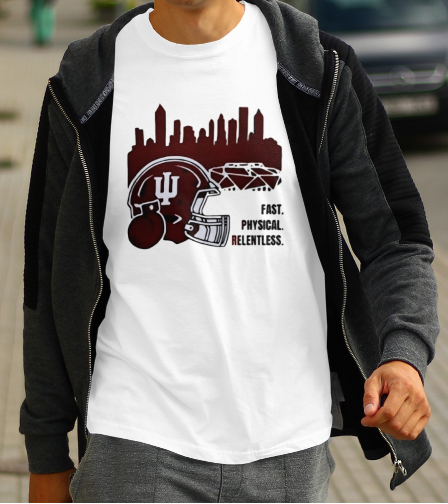 Indiana Hoosiers Helmet City Skyline Fast Physical Relentless T-Shirt