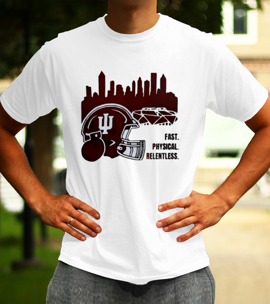 Indiana Hoosiers Helmet City Skyline Fast Physical Relentless T-Shirt