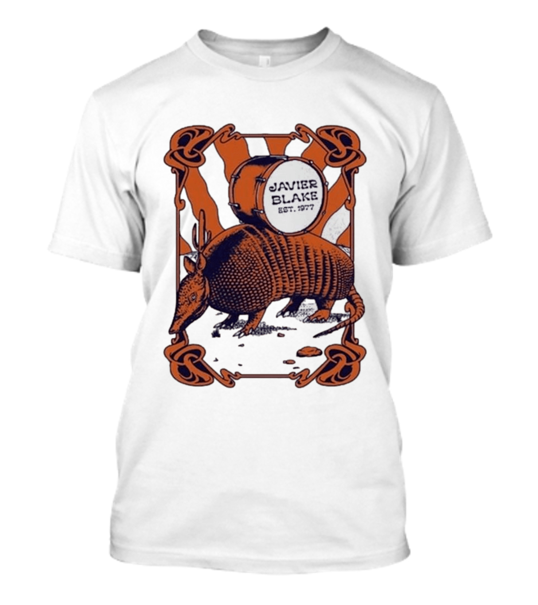 Javier Blake Est 1977 Armadillo Drum Retro Celtic Frame T-Shirt