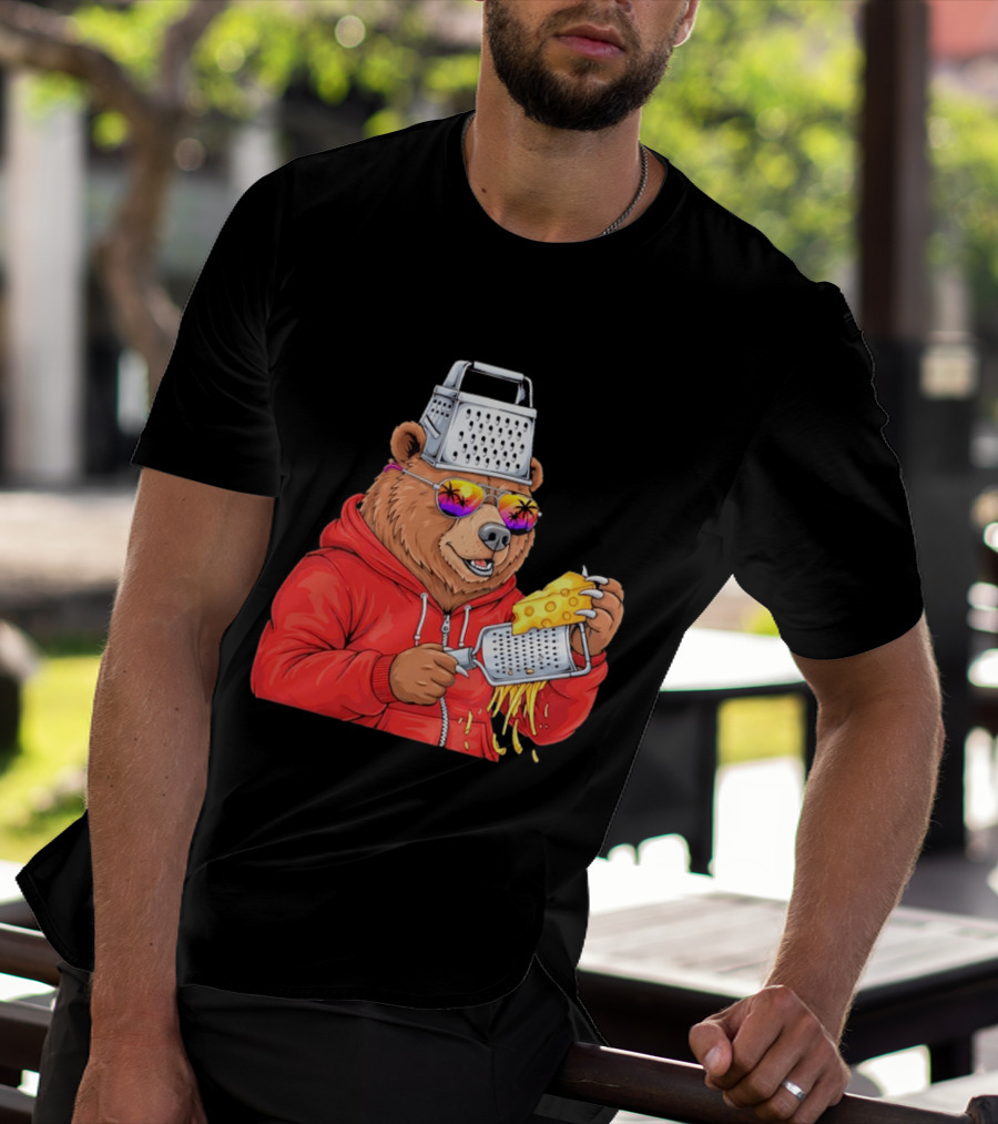 Bear With Cheese Grater Hat And Sunglasses With Bright Palm Tree Reflection T-Shirt