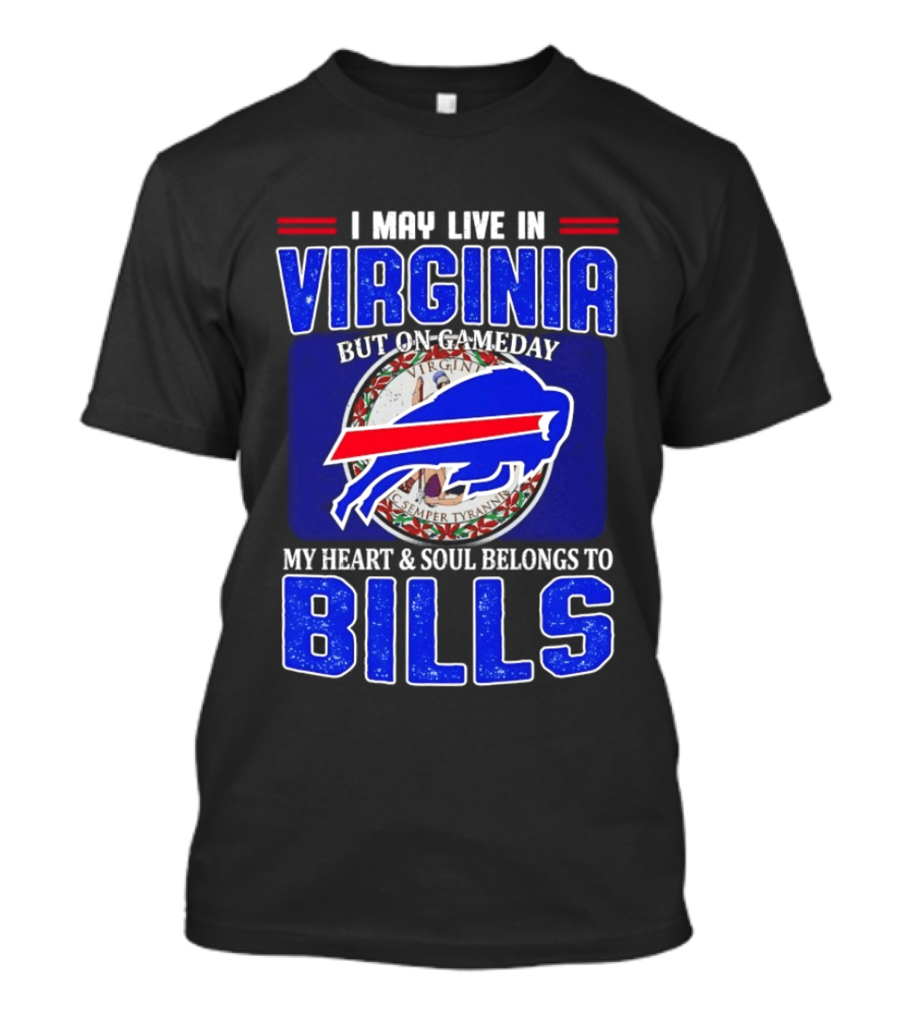 I May Live In Virginia But On Gameday My Heart And Soul Belongs To Bills T-Shirt