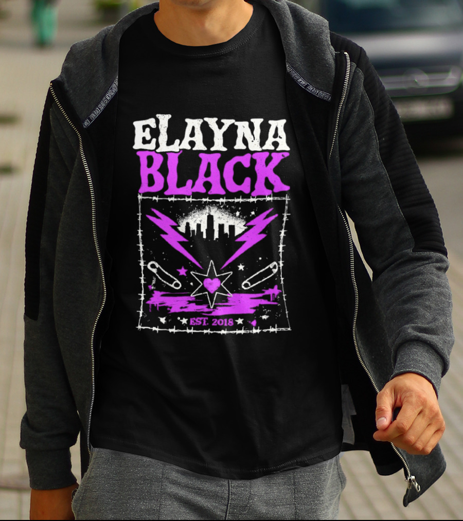 Elayna Black Heart Star Lightning Est 2018 T-Shirt