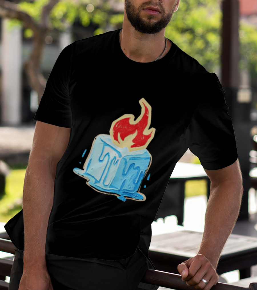 Melting Ice Cube Red Flame Emblem: Subtle Anti ICE Concept T-Shirt