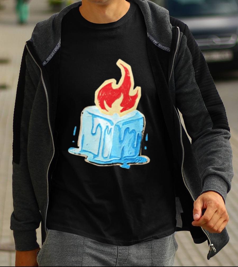 Melting Ice Cube Red Flame Emblem: Subtle Anti ICE Concept T-Shirt