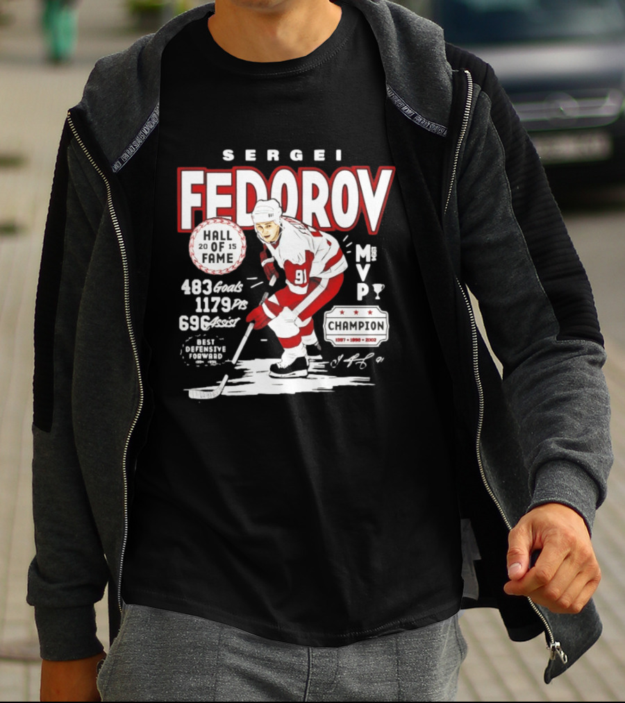 Sergei Fedorov Hall Of Fame MVP Champion Detroit Stats 483 Goals 1179 Points 696 Assists T-Shirt
