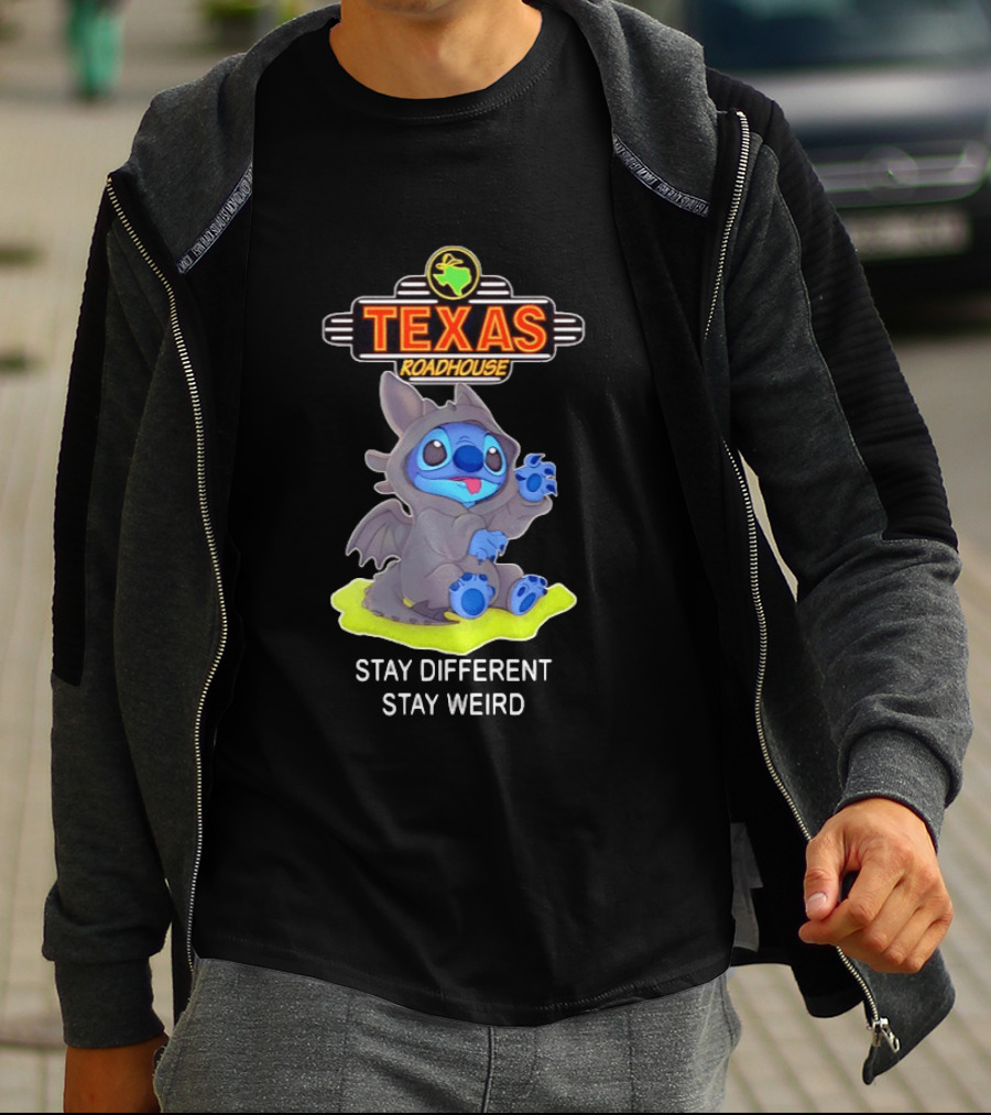 Texas Roadhouse Stitch Toothless Stay Different Stay Weird T-Shirt