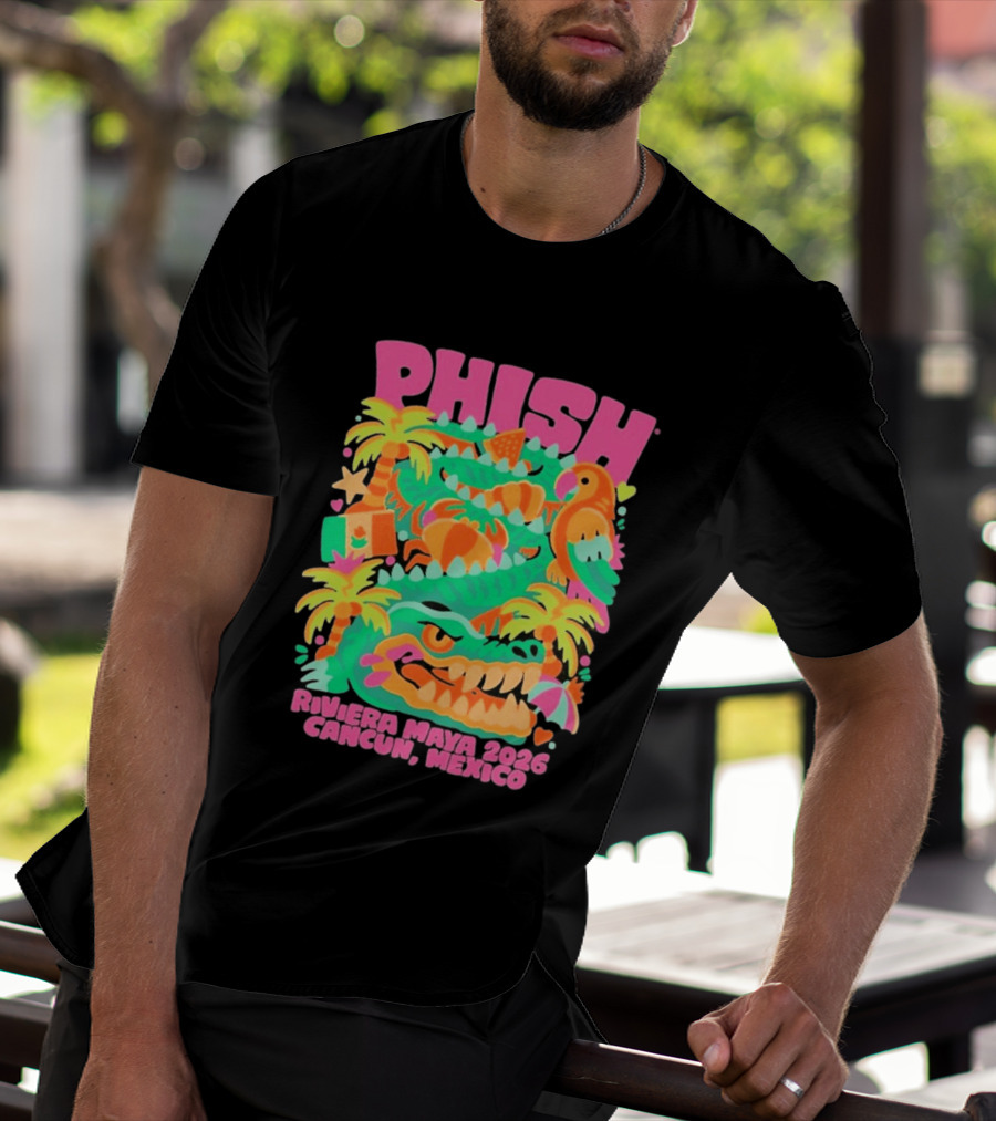 Phish Riviera Maya 2026 Cancun Mexico Gator And Parrot Tropical Vibes T-Shirt