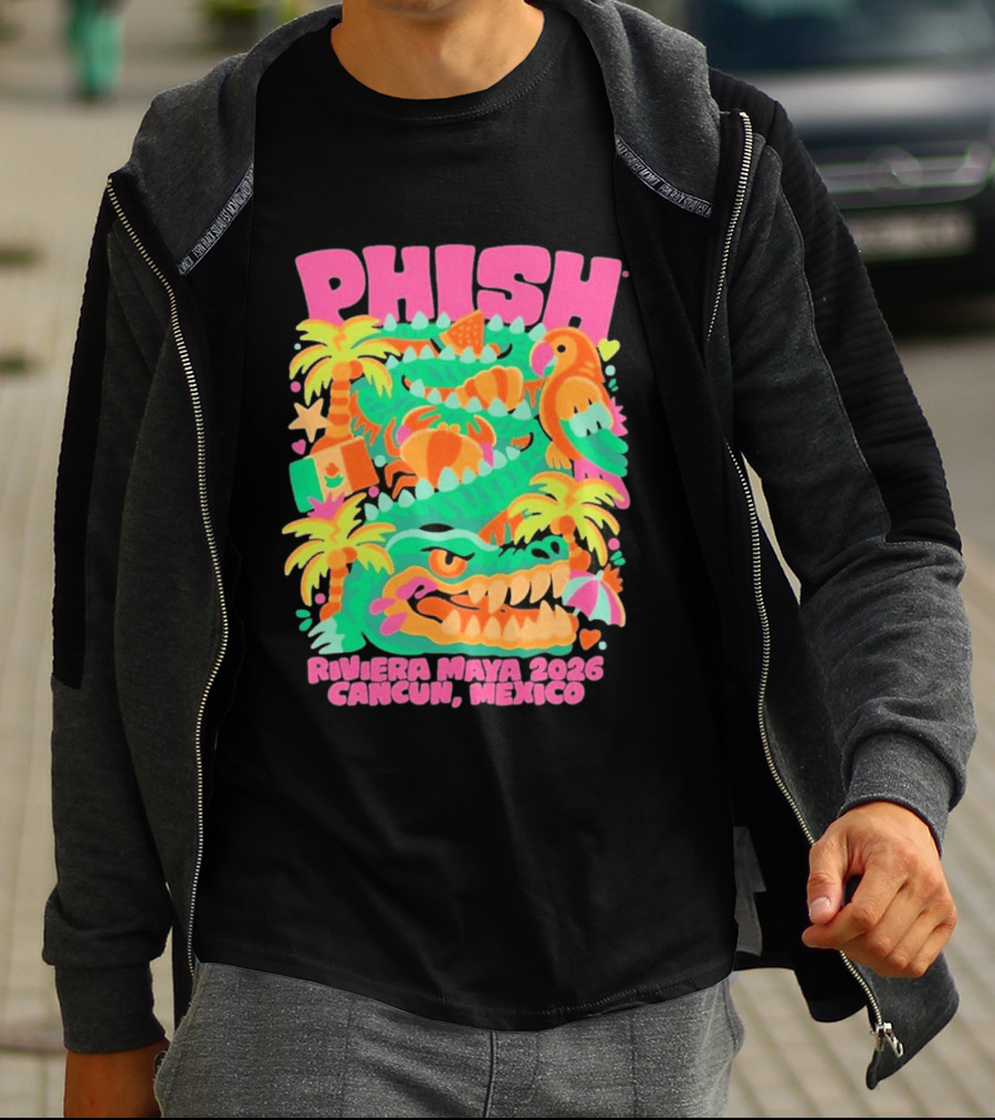 Phish Riviera Maya 2026 Cancun Mexico Gator And Parrot Tropical Vibes T-Shirt