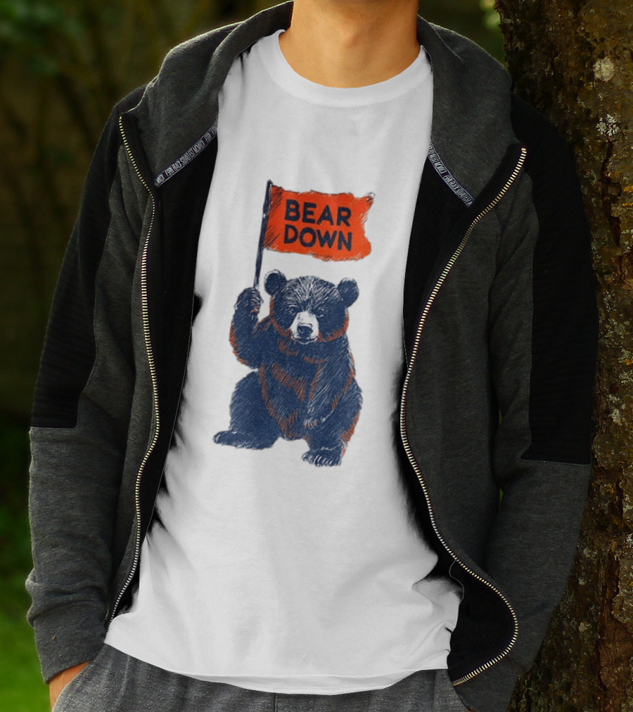 Bear Holding Bear Down Flag Chicago Bears Football 2026 T-Shirt