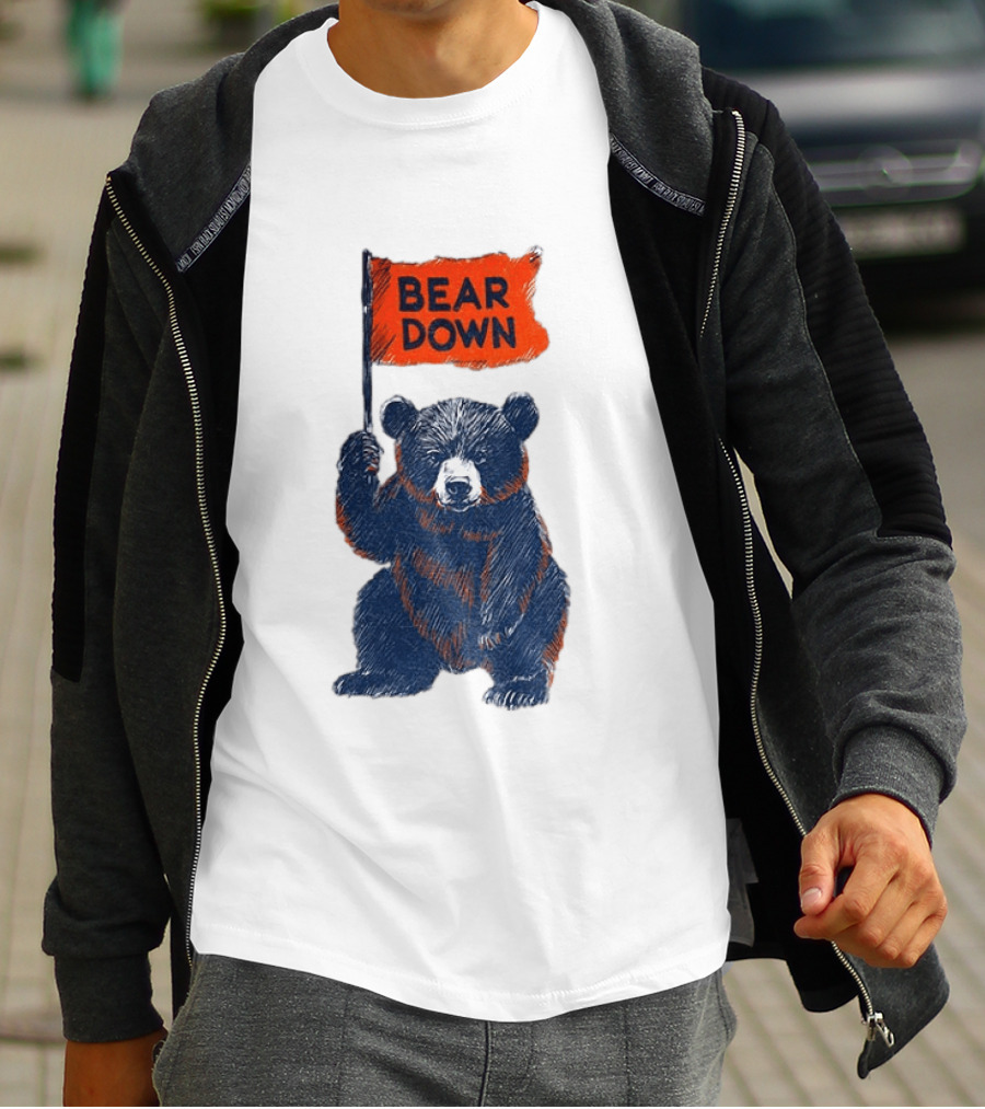 Bear Holding Bear Down Flag Chicago Bears Football 2026 T-Shirt