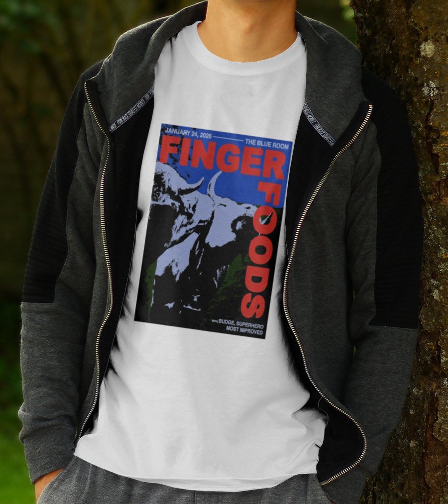 January 24 2026 Finger Foods The Blue Room Budge Superhero Most Improved T-Shirt