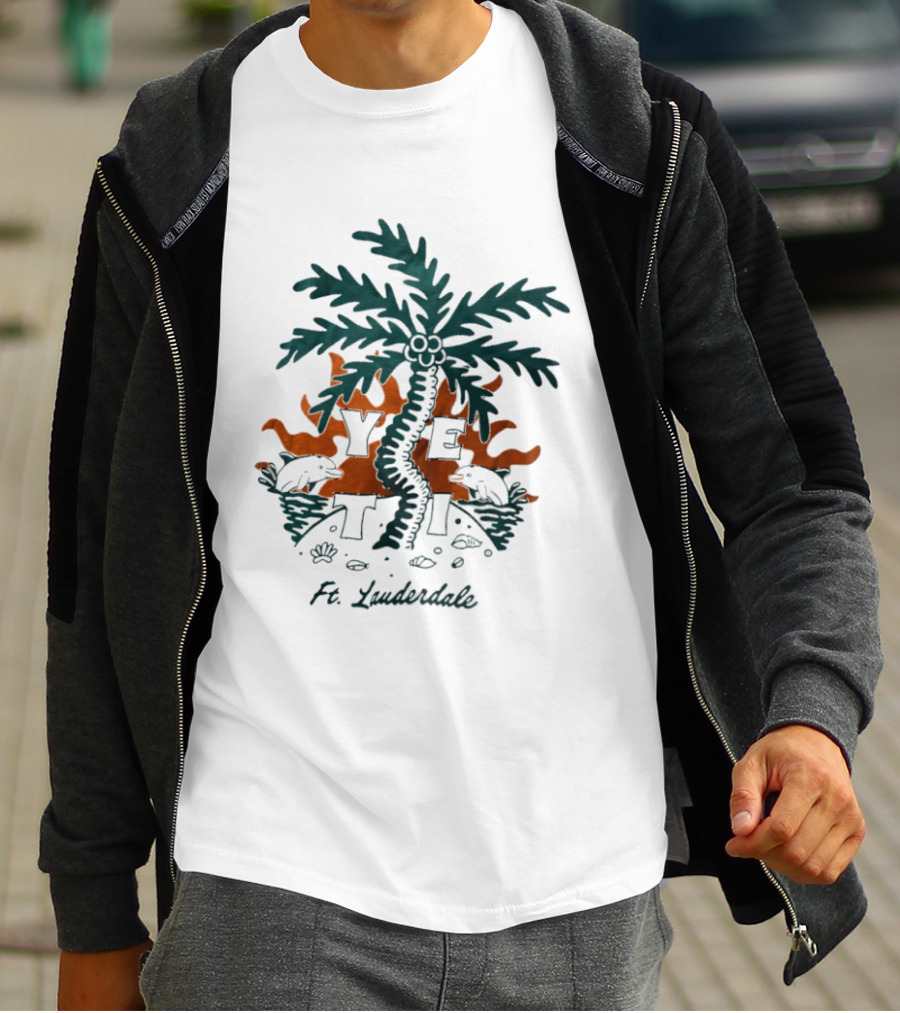 Ft Lauderdale Yeti Palm Tree Tropical Scene T-Shirt