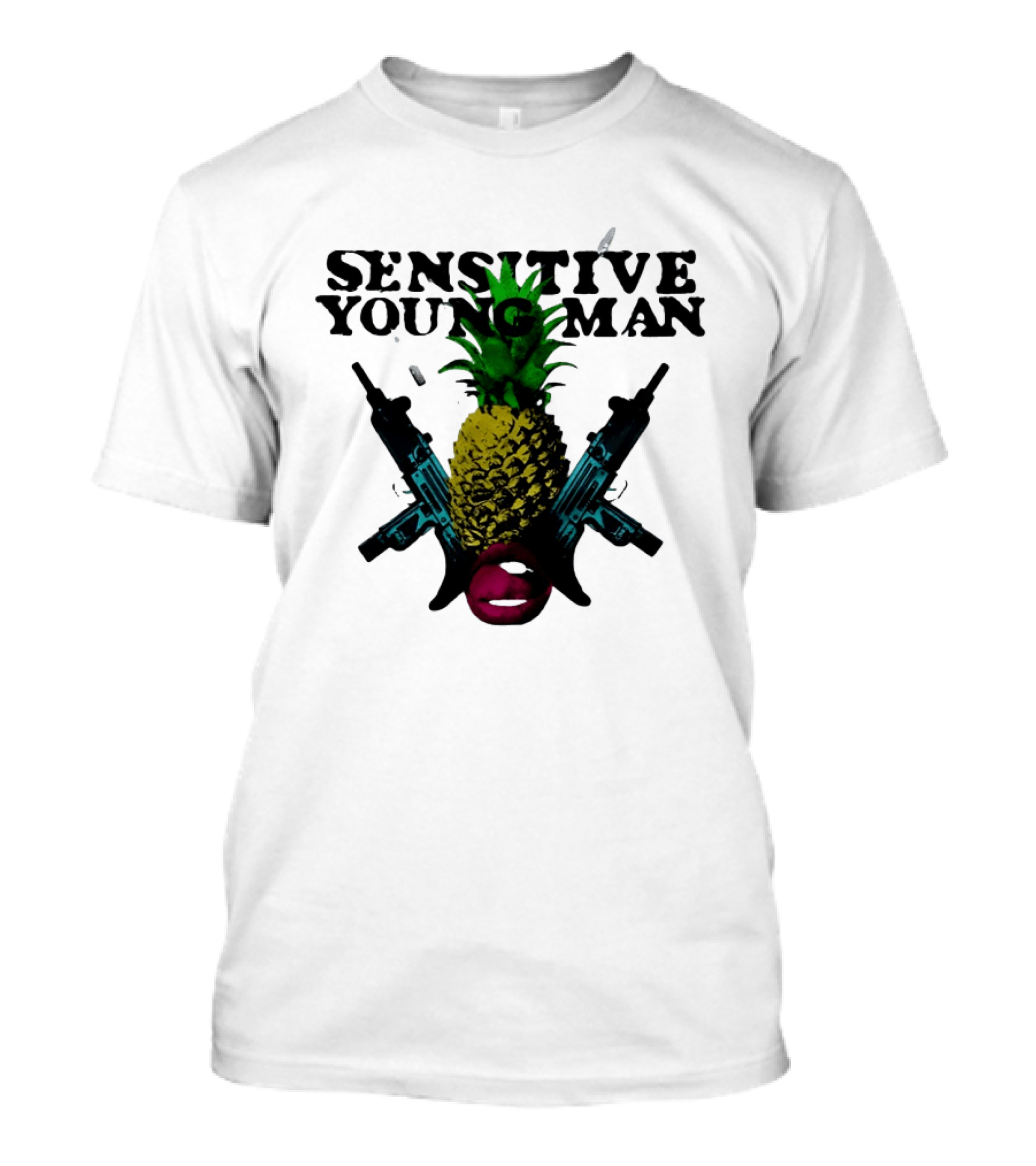 Sensitive Young Man Pineapple With Guns And Lips T-Shirt