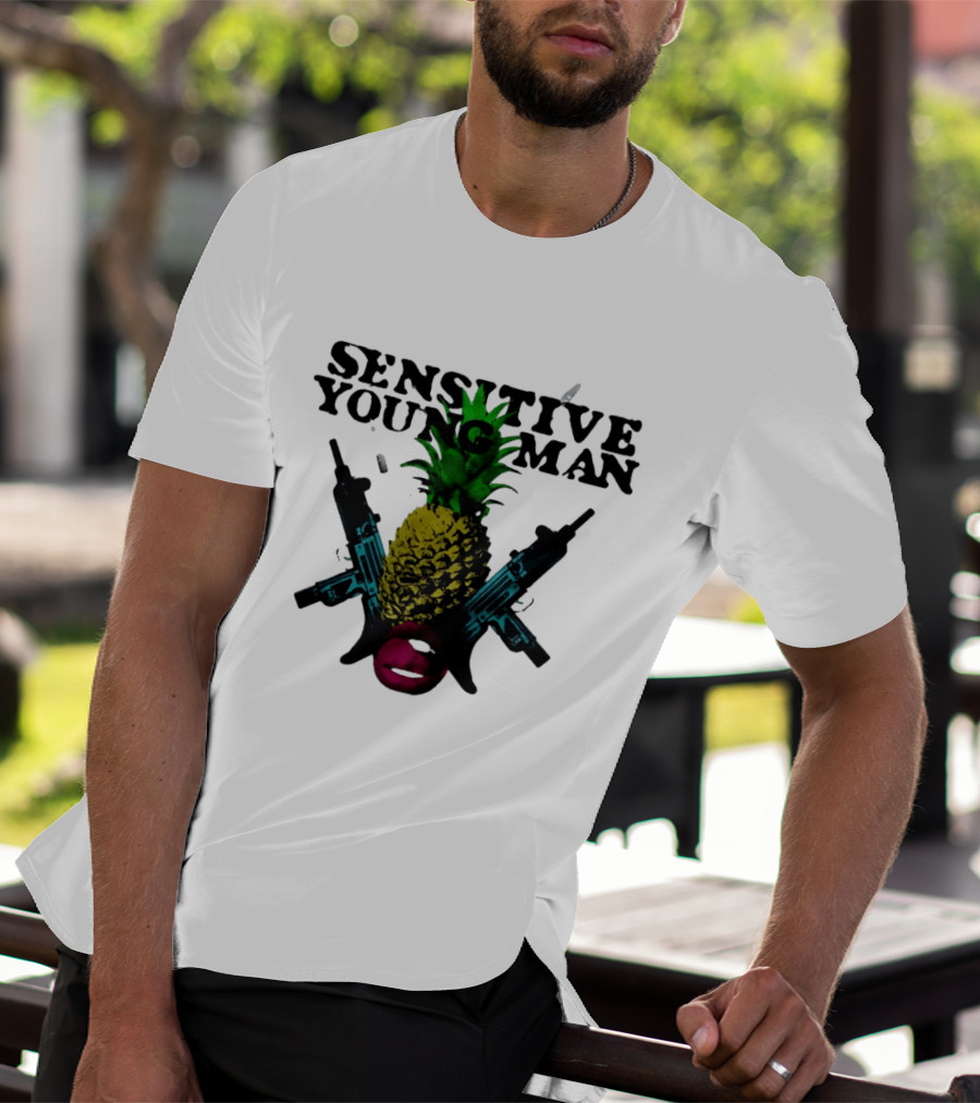 Sensitive Young Man Pineapple With Guns And Lips T-Shirt