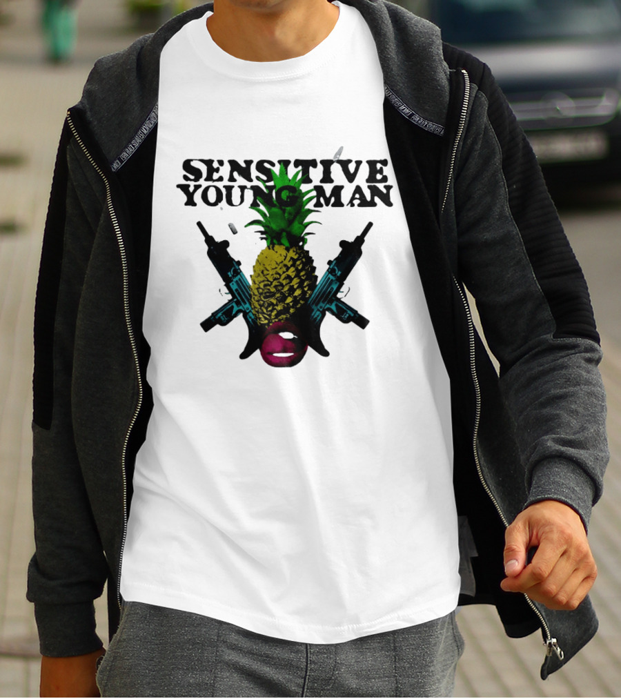 Sensitive Young Man Pineapple With Guns And Lips T-Shirt