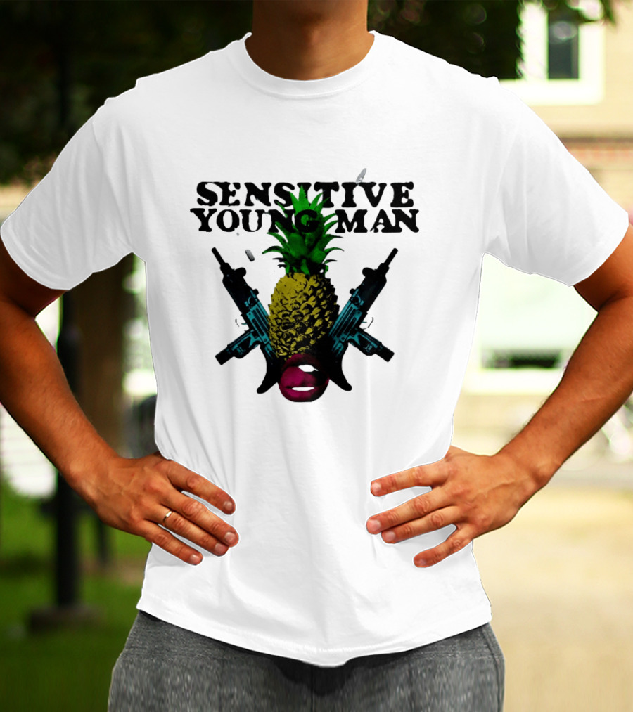 Sensitive Young Man Pineapple With Guns And Lips T-Shirt