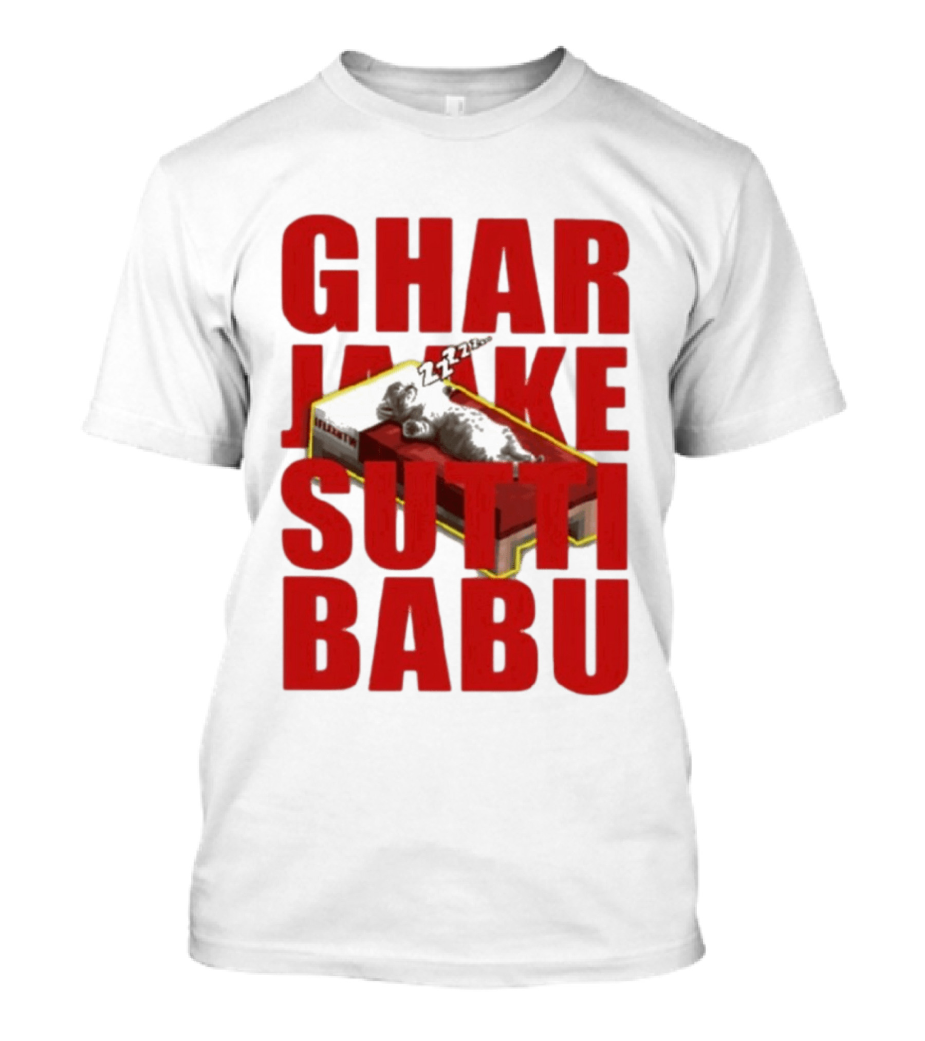 Ghar Jaake Sutti Babu Sleeping Cat On Bed ZZZ T-Shirt