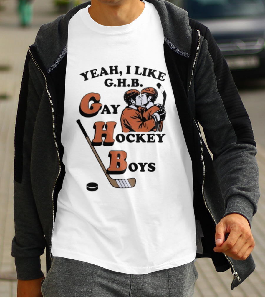 Yeah I Like GHB Gay Hockey Boys Kissing Icon With Stick And Puck T-Shirt